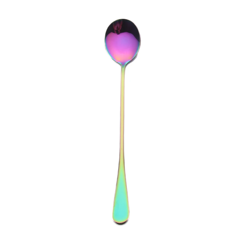 Round Scoop Нержавеющая сталь Радужный острый и Круглый Кофе Совок Ложка для смешивания Набор холодных напитков фруктовый длинный ледяной совок для подарка - Цвет: Round Scoop