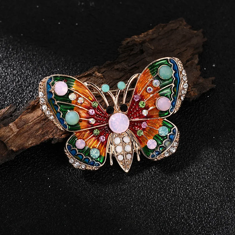 RHao Colorful Enamel pins Butterfly Brooches for Women Coat Dress Corsage brooch Rhinestone Flying Insect Brooch gifts | Украшения и