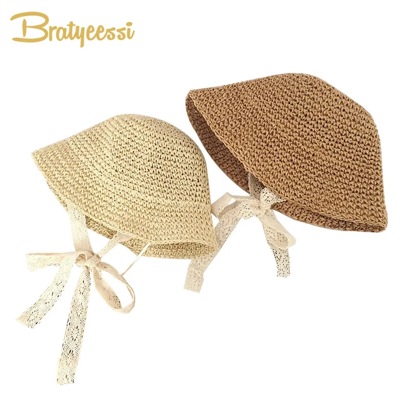 

Fashion Lace Baby Hat Summer Straw Bow Baby Girl Cap Beach Children Panama Hat Princess Baby Hats and Caps for Kids 1PC