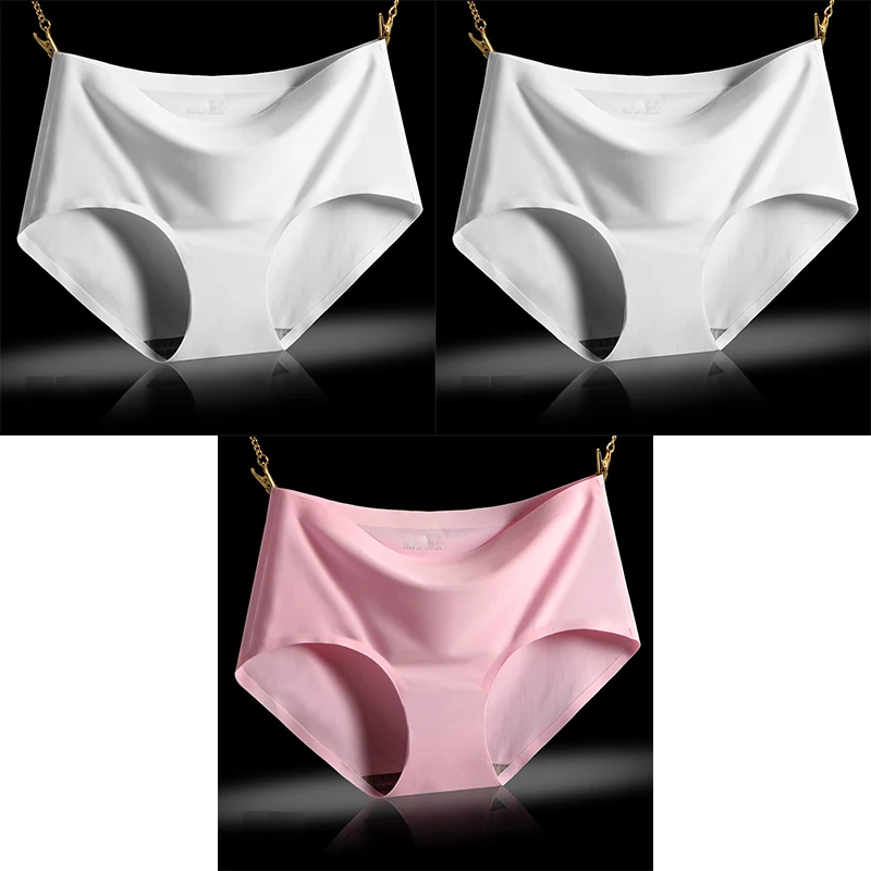 white white pink BZEL Горячие Бесшовные трусики женское нижнее белье однотонный Атлас трусики женские комфортные дышащие трусы-плавки женские трусы большого размера - Цвет: white white pink