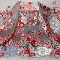 new fashion good quality mixed color with magic sequins on mesh lace fabric by yard 130cm width