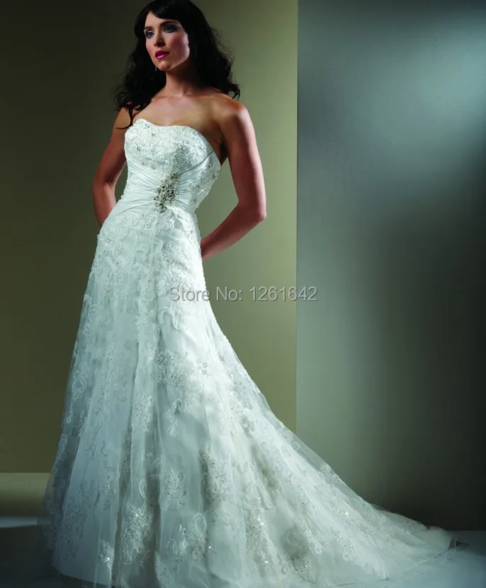 2014 Custom made Newest A-line Strapless Floor-length Chiffon Crystal summer Beach Wedding Dress | Свадьбы и торжества