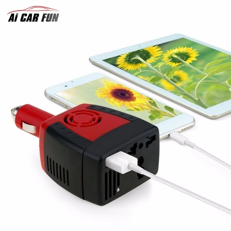 DC 12 V-AC 220 V автомобильный инвертор, USB источник питания, зарядное устройство для ноутбука, мобильного телефона, универсальная розетка 150W 2100mA, преобразователь, трансформатор