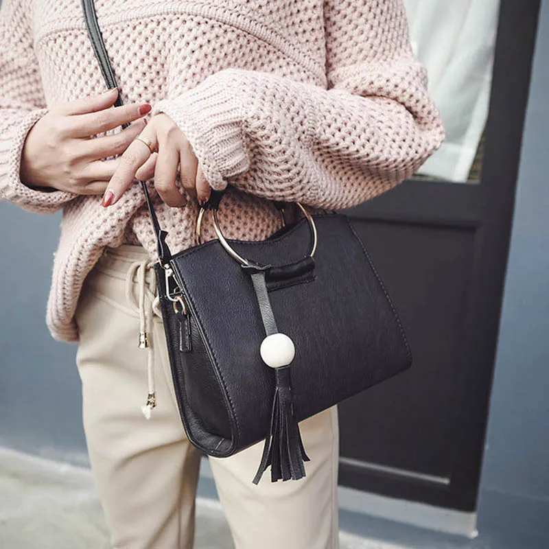 Модные женские туфли круг кольцо Tote Сумки из искусственной кожи Шанель кисточкой