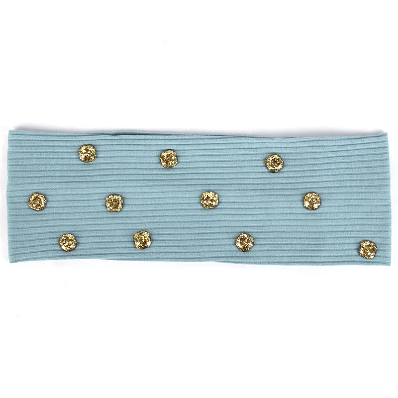 Blue Gold Новая модная женская головная повязка, Повседневная смола, блестки для волос, аксессуары для девочек, Женская ребристая повязка для волос, ручная работа, хлопок, эластичная DZ758 - Цвет: Blue Gold
