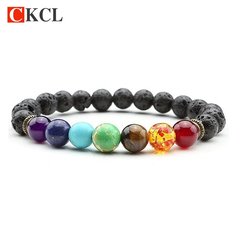 Новый браслет из 7 чакр для мужчин и женщин черная лава исцеляющие балансирующие