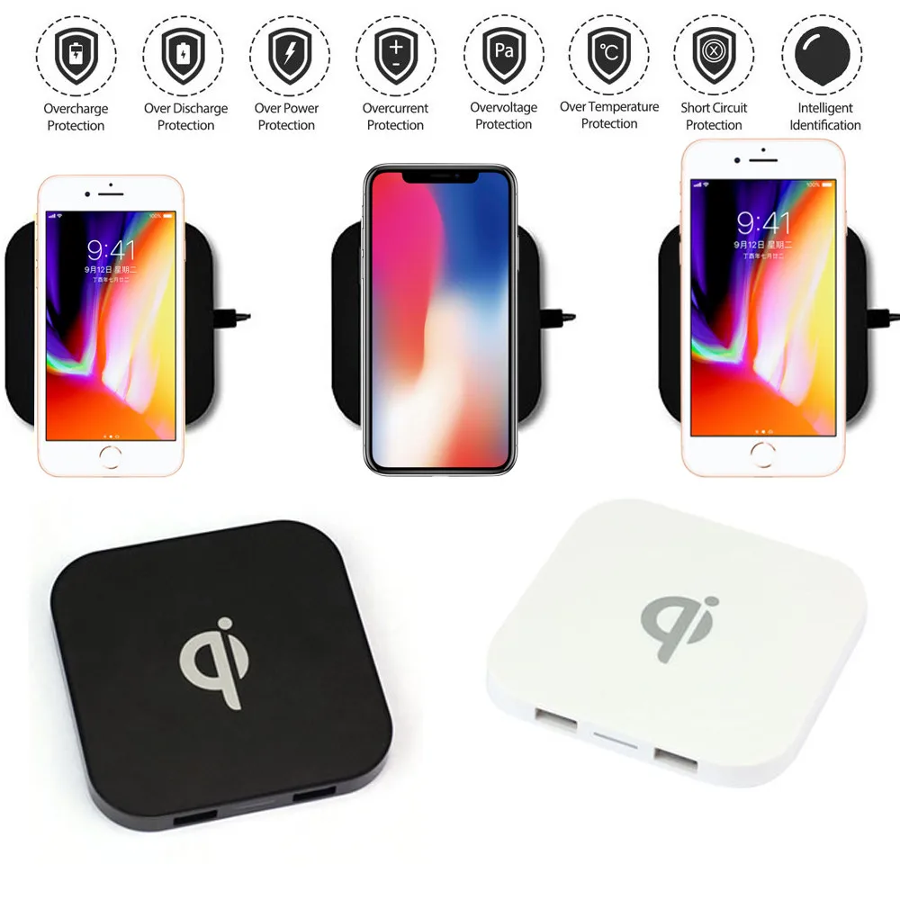 New Portable Mini Qi Safe Wireless Charger Charging Pad Dual USB For Iphone8/8 Plus/X for Samsung Galaxy 180116|charging pad|wireless charger
