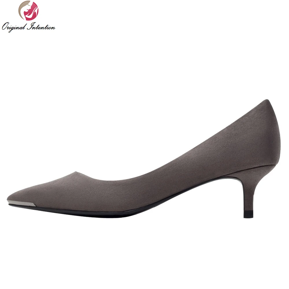 

Original Intention Plus US Size 4-15 Women Pumps Flock Stylish Pointed Toe Thin Heels Pumps Beautiful Gray Red Shoes Woman