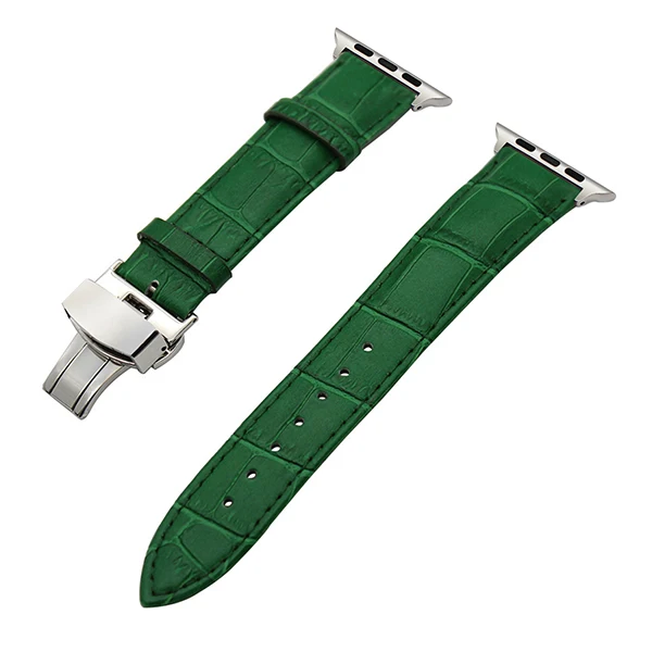 Green S Croco ремешок из натуральной кожи для часов iWatch Apple Watch Series 5 4 3 2 1 40 мм 44 мм 38 мм 42 мм ремешок с застежкой-бабочкой браслет - Цвет ремешка: Green S