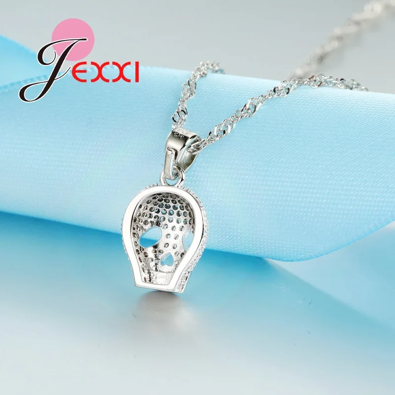

New Fashion Women Gift Jewelry Sets S925 Sterling Silver Skull Pendant Chain Necklace Earrings Cubic Zircon Jewelry Set