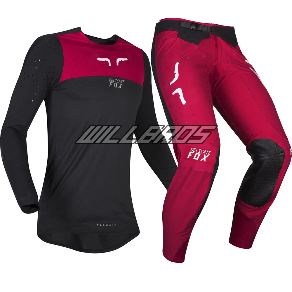 Мотокросс Flexair Racewear Royl пламя Красная Трикотажная Одежда для взрослых брюки комбо для мотокросса внедорожный велосипед гоночный набор передач