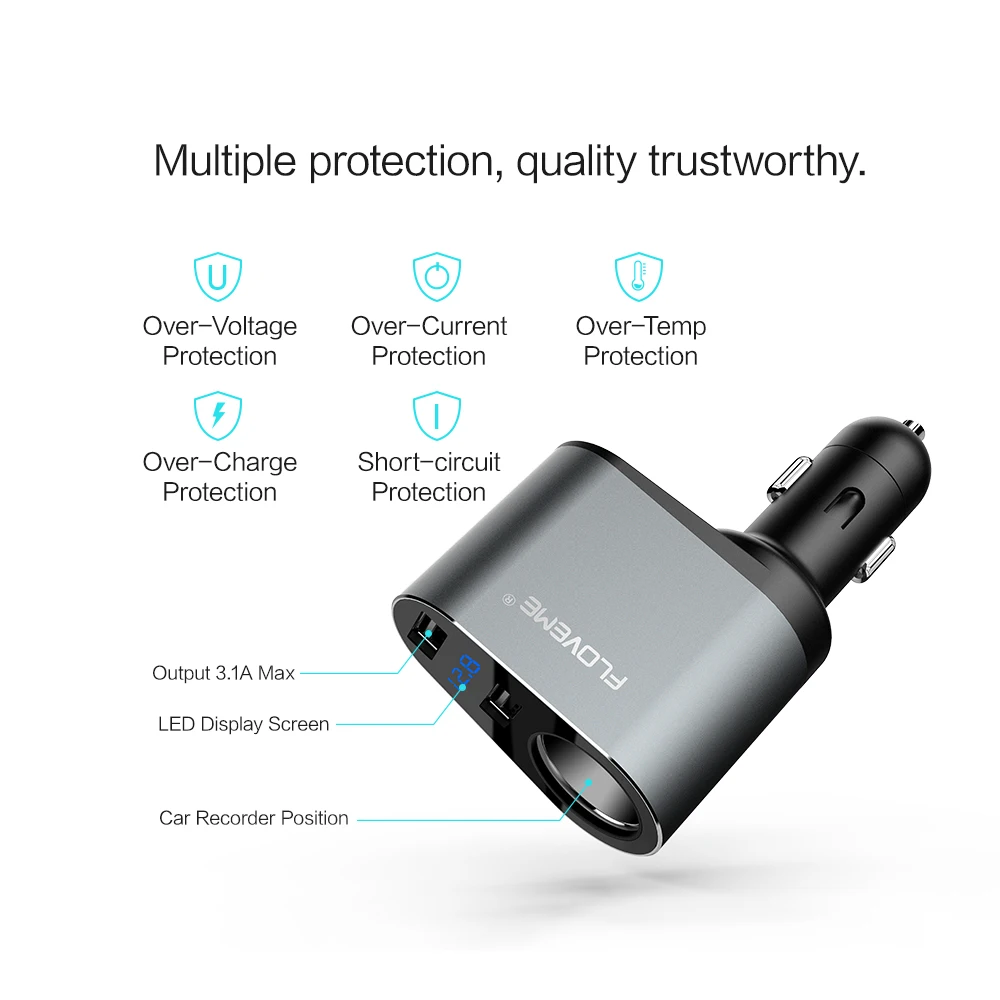 Автомобильное зарядное устройство FLOVEME 3 1 а с двумя USB портами для iPhone 7