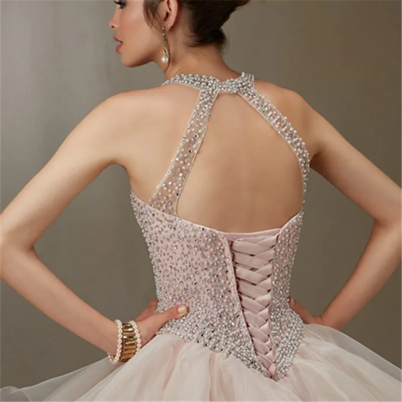Шампанское платье для Quinceanera 2019 Бальные платья милое 16 дюймов с глубоким декольте