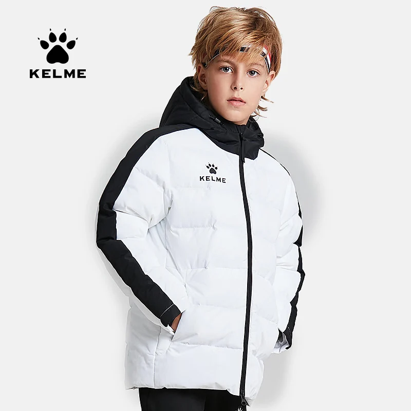 Детская зимняя куртка KELME спортивная с капюшоном ветрозащитная теплая верхняя