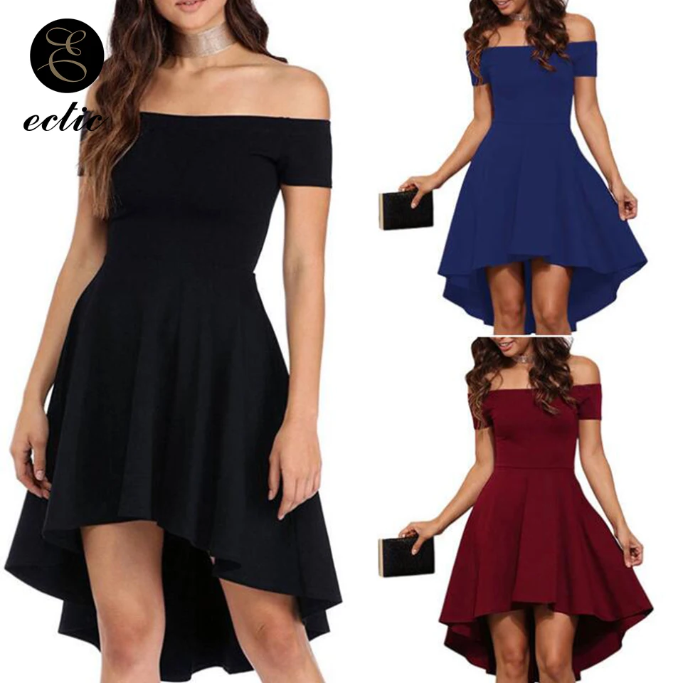 

Evening Women Dress Short Front Long Back Party Night Sukienka Plain Dress Off Shoulder Robe Femme Ete 2021 Irregular Hem Dress