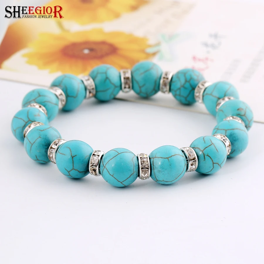 Браслет shegior с синими бусинами и шармами для женщин браслет ручной работы мужчин