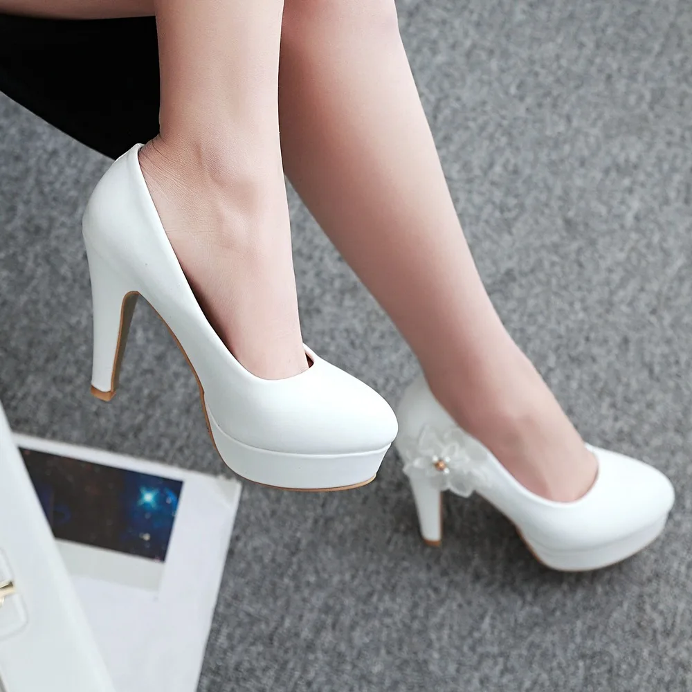 2017 New Spring Autumn Shallow mouth Round Toe Super High Heels Crystal Lace Flower Square heel platform fashion Single shoes | Обувь