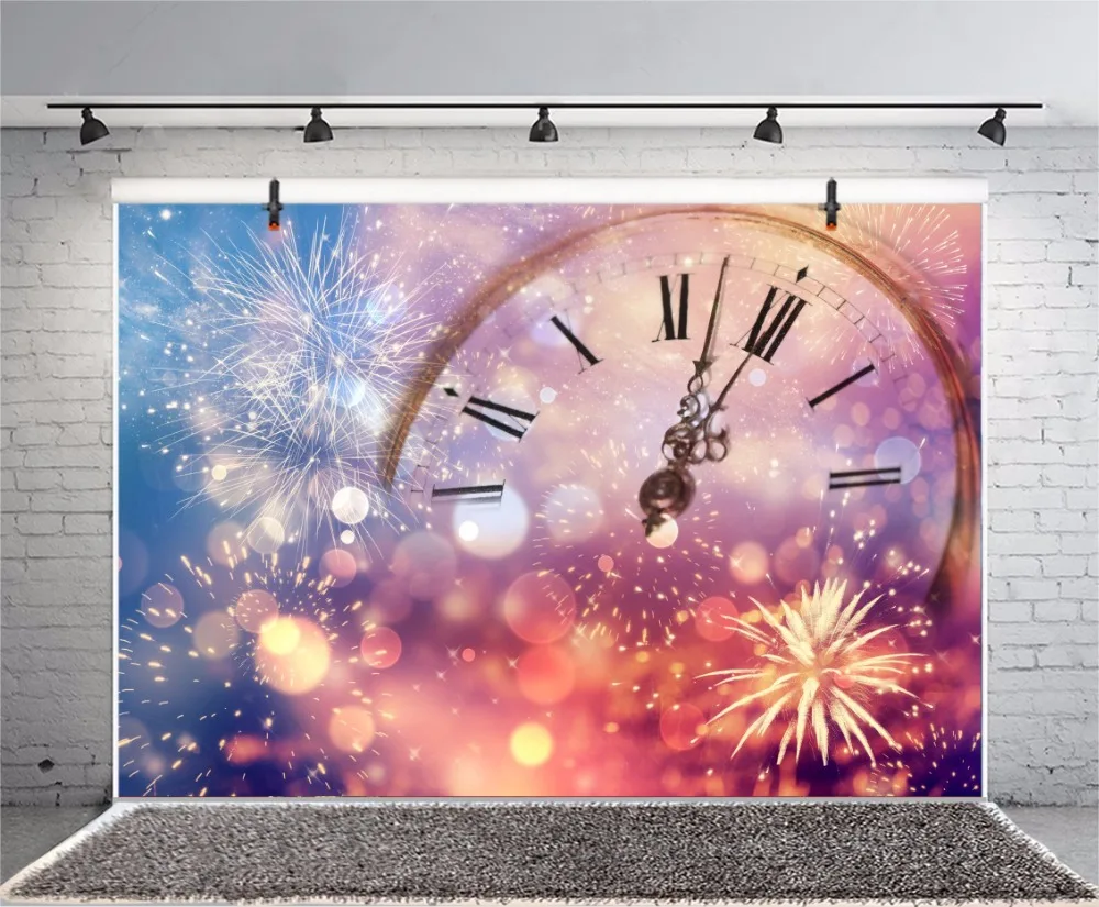 Laeacco Happy New Year Firecrakers Clock Ceremony Party Light Bokeh Photo Backgrounds Photography Backdrops For Studio | Электроника