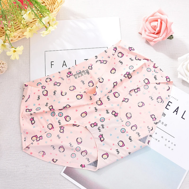 Top Quality Sexy finnish pulp Women's Panties Fashion Cute Printing Ice Silk Seamless panty Triangle Female Briefs A812 F | Женская