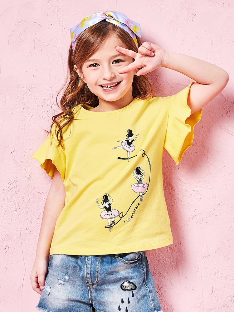 Balabala/Летняя футболка для маленьких девочек детская белая желтая черная лучшая