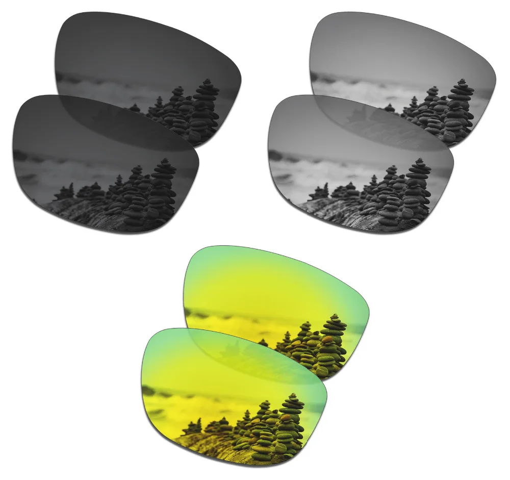 

SmartVLT 3 Pairs Polarized Sunglasses Replacement Lenses for Oakley Holbrook R Stealth Black and Silver Titanium and 24K Gold