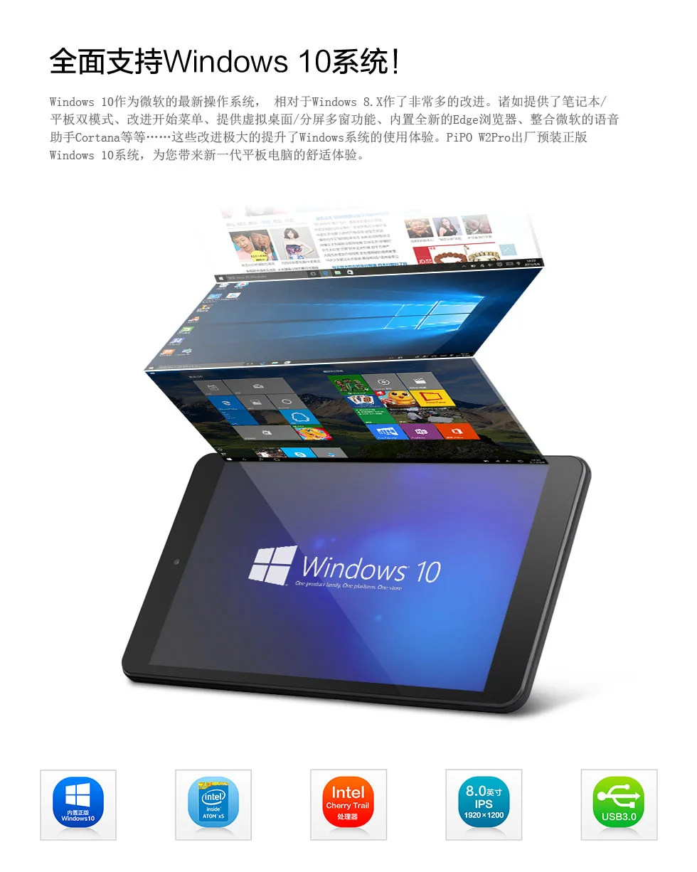 PiPo W2Pro планшетный ПК intel Z8350 четырехъядерный 2 Гб ОЗУ 32 Гб ПЗУ 8 дюймов 1920*1200 ips Windows 10 WiFi Две камеры
