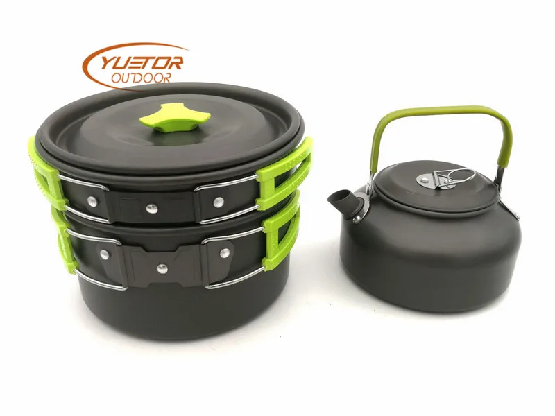 YUETOR OUTDOOR Portable Outdoor Camping Cooking Set for 2-3 Person Teapot Coffee Kettle Pots and Pans Tablewares | Спорт и