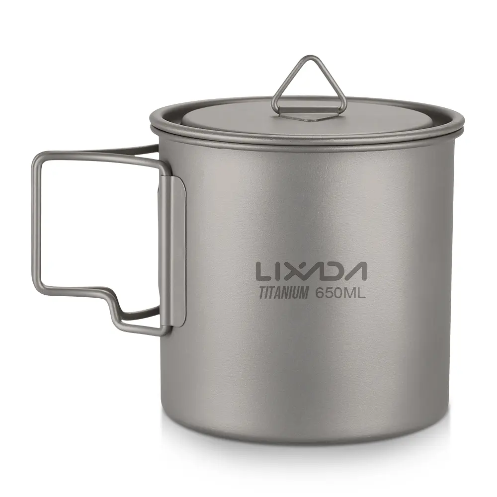 

Lixada Ultralight Titanium Cup Outdoor Camping Picnic Water coffee milk Cup Mug with Foldable Handle 300ml/350ml/550ml/650ml