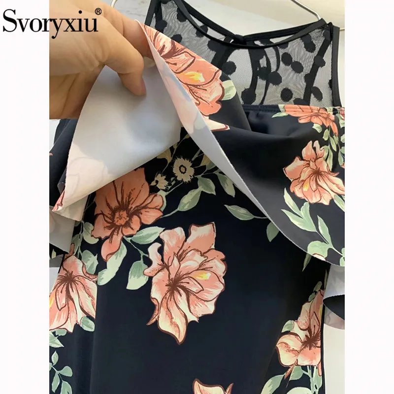 Женский пляжный костюм с оборками Svoryxiu черный элегантный купальник цветочным
