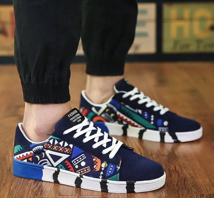 2021 New Brand Men Casual Shoes Fashion good quality Graffiti Man Flats Suede Lace-Up | Обувь