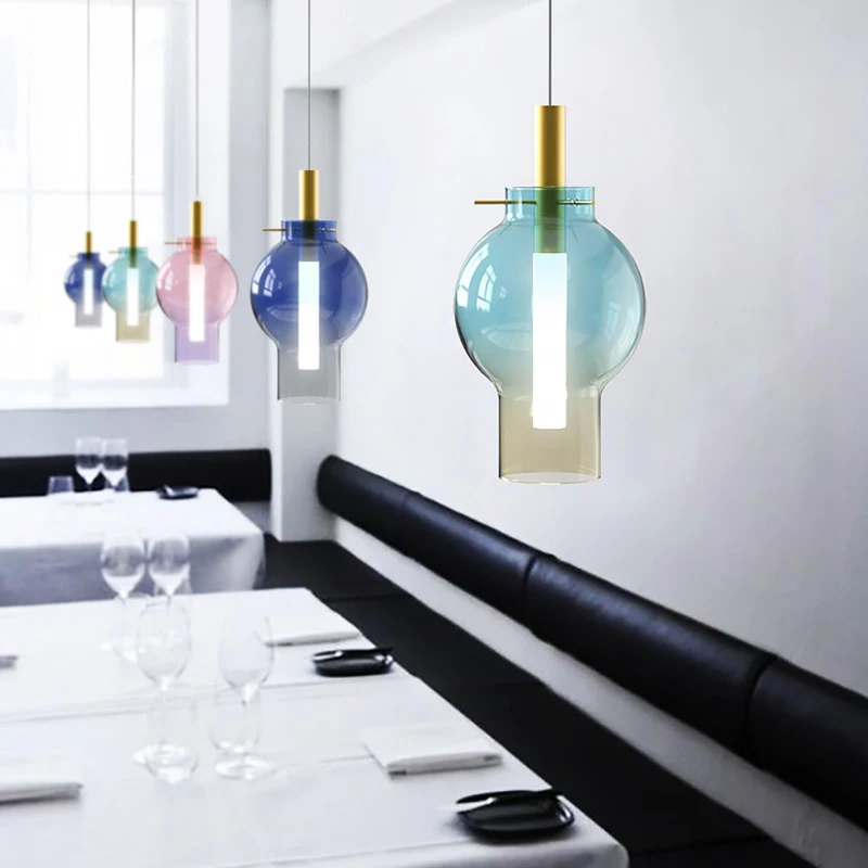 Современный цветной градиентный стеклянный Одиночный подвесной светильник