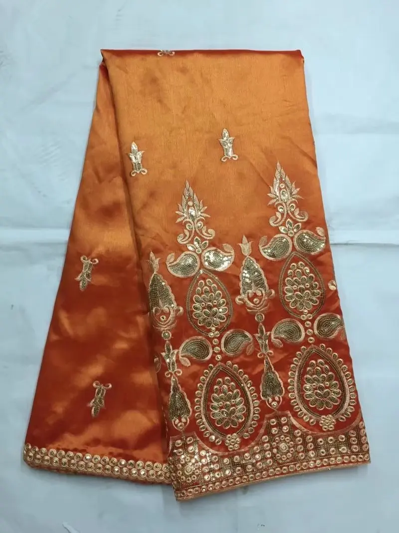 Африканский Джордж Кружево Ткань 2018 новый стиль Нигерия Orange блесток вышитые для