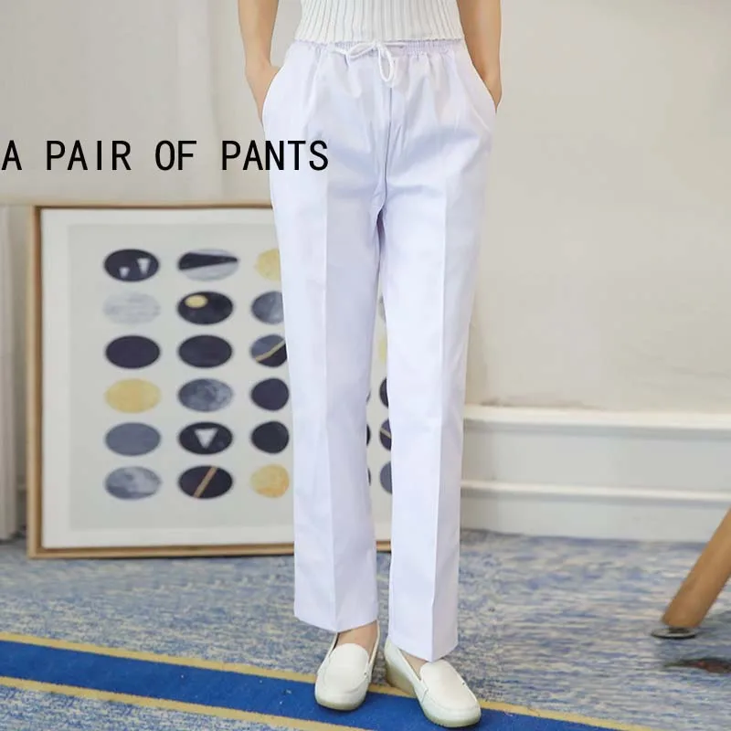 white PANTS Женская модная медицинская униформа из чистого хлопка, цветная блокирующая v-образная горловина, рубашка или брюки с эластичным поясом и кулиской - Цвет: white PANTS