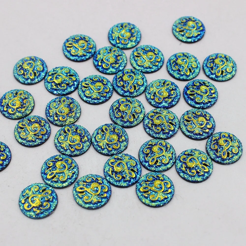 12MM 24pcs/lot Dark blue AB Musical Note Design Round Resin Rhinestone Applique Stones Flatback Beads Crafts Diy Accessories | Украшения и