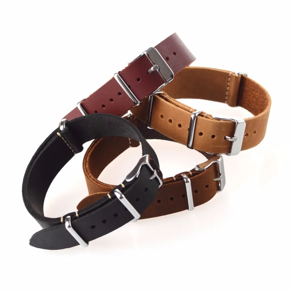 

EACHE Small Hole Nato Leather Watch Straps Vintage Genuine Leather Watchband More color&Size 18mm 20mm 22mm Wholesales