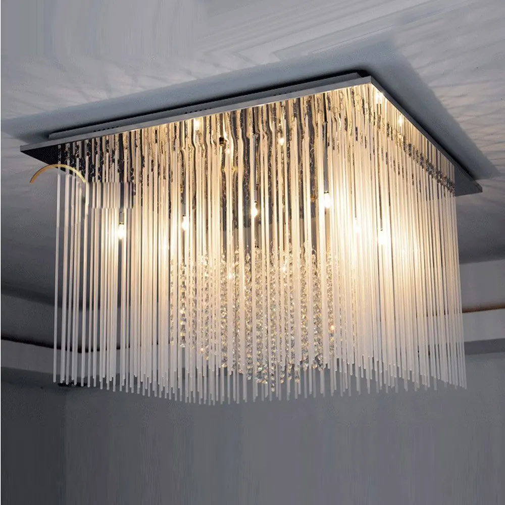 Потолочная лампа для гостиной с черным кристаллом квадратный топ из нержавеющей