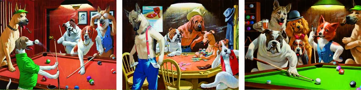 Собаки играют в бильярд картина автор