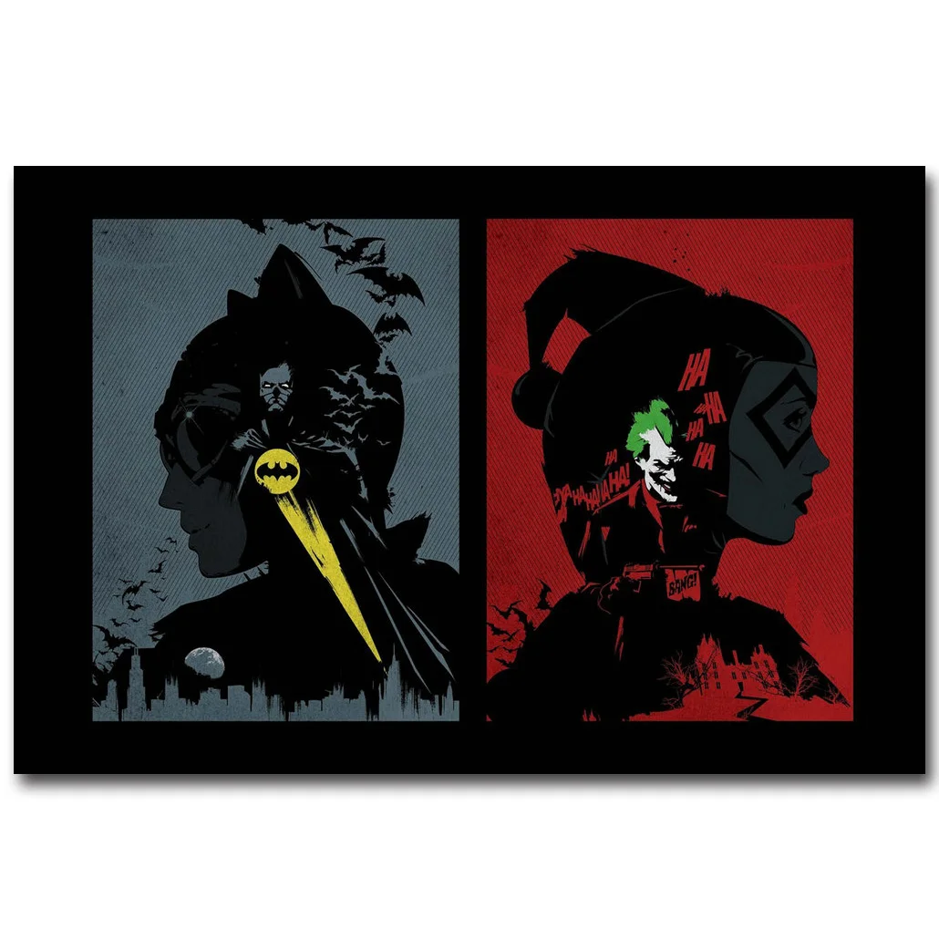 Печатный постер из шелковой ткани Harley Quinn Cat Woman-Batman Супергерой Комиксов 13x20 24x36