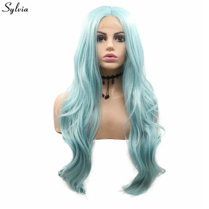 Sylvia Body Wave пастельный синий парик термостойкие синтетические волосы u-кружевные передние парики для белых женщин смешанные цвета перетяните макияж королевы