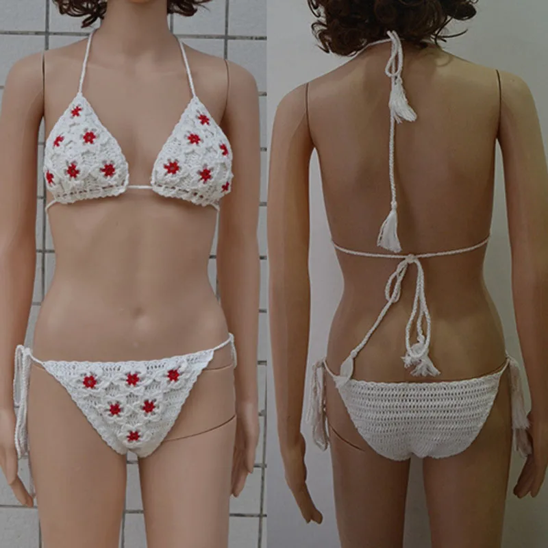 swimsuit summer new 2018 crochet bikinis women swimwear brazilian halter knitting bikini set female bathing suit swim beach wear | Женская