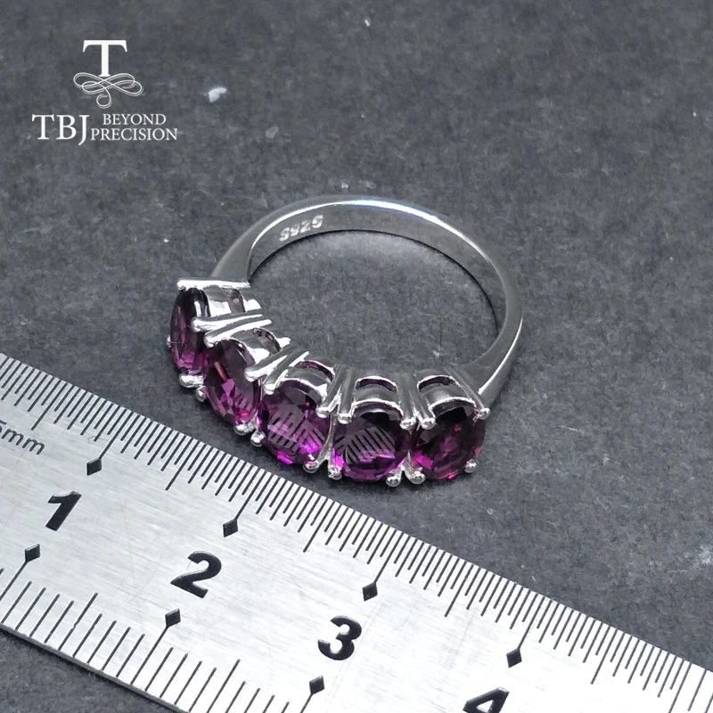 TBJ натуральный фиолетовый гранат ювелирный набор кольцо и серьги из серебра 925