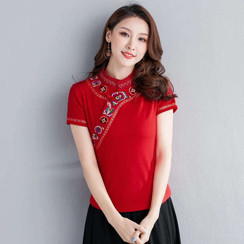KYQIAO blusas mujer de moda 2020 женские топы этнические рубашки дизайнерские зеленые красные