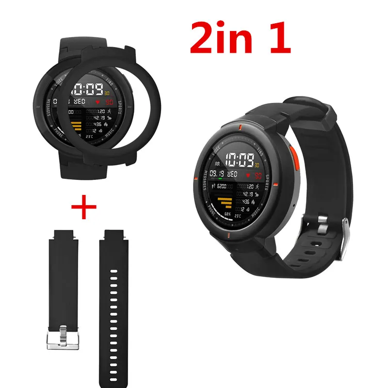Силиконовый ремешок 2 в 1 для Huami Amazfit Verge умных часов + защитные чехлы с рамкой из