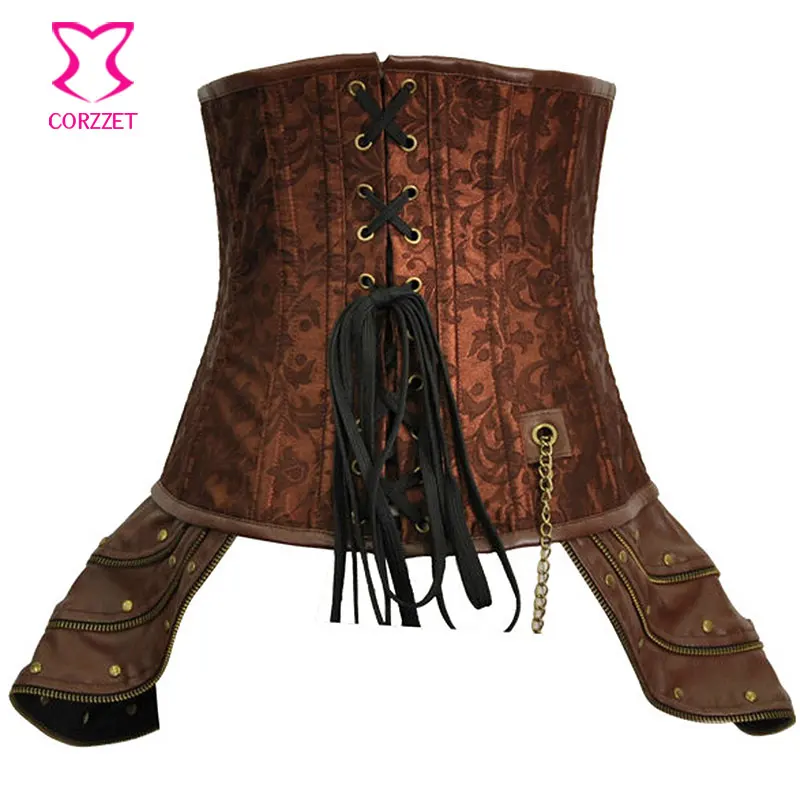 Винтажная Цветочная парча и кожа со стальными косточками Нижняя бюстье женская