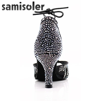 Обувь для латиноамериканских танцев; zapatos de baile latino mujer; блестящая бронзовая кожа; черный атлас; женские туфли для сальсы; вечерние туфли для бальных танцев - Цвет: picture heel 8.5cm