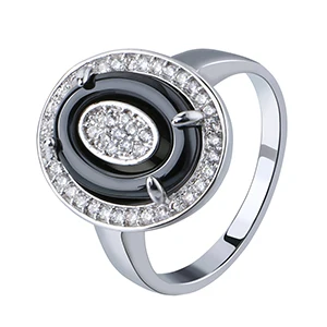 Black Silver Ring Модная черная керамика золотые обручальные кольца для женщин ювелирные изделия элегантный стиль 3 мм страз кольцо в форме яйца Кристалл biles pour femme кольцо керамика - Цвет основного камня: Black Silver Ring