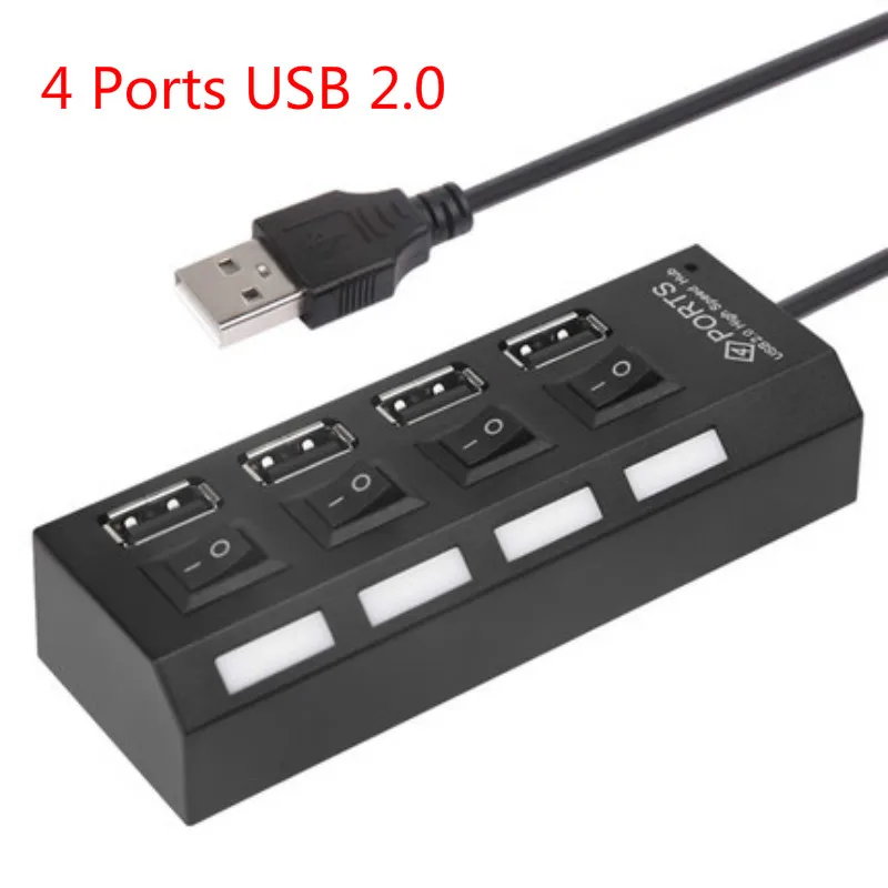 USB2.0 4Port Hub USB 3,0 концентратор 2,0 концентратор Мульти USB разветвитель 4/7 порт расширитель несколько USB 3 Hab с адаптером питания USB3.0 концентратор с переключателем для ПК - Цвет: USB2.0 4Port Hub