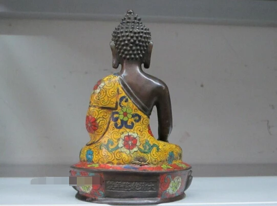 

free shipping S2269 8" Tibet Cloisonne Red bronze Amitayus Amitabha Tathagata Buddha