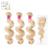 wowigs hair platinum blonde body wave 3 bundles deal with top lace closure frontal