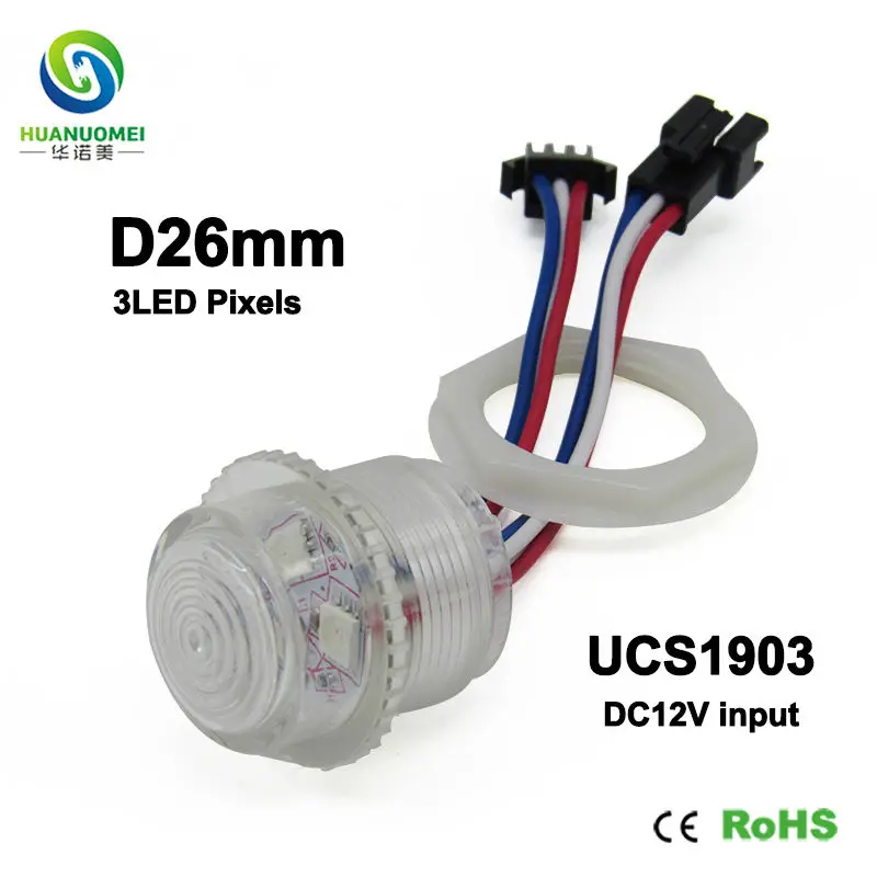 Пиксельная rgb-лампа 12 В 26 мм 3 светодиода адресная водонепроницаемая 5050 smd ucs1903